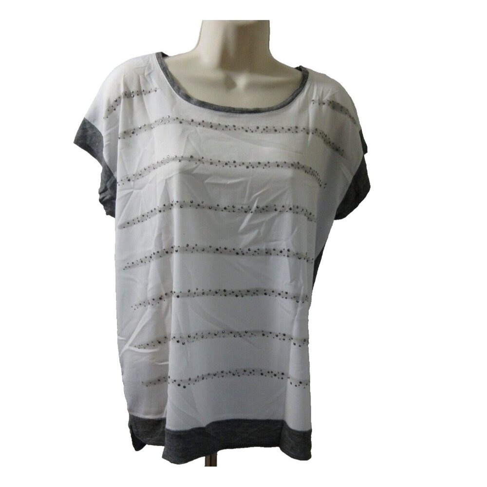 Apt 9 Womens Top Sz Medium Embellished Studded White Front Gray Back Cap Sleeve